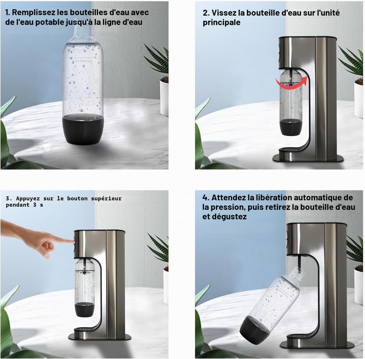 Soda Bouteilles, Lot de 3 Bouteilles de Soda Maker de 1L, Bouteille de Boisson Gazeuse de Rechange en PET Réutilisables, Bouteilles pour Machine à Soda sans BPA