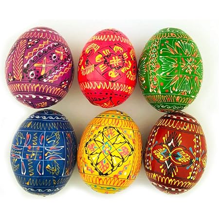 Amazon Com Religious Gifts Authentic Set Of 6 Ukrainian Wooden Pysanky Pysanki Wood Easter Eggs Home Kitchen