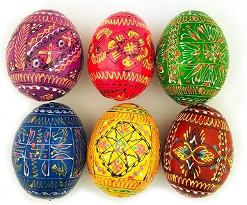 Religious Gifts Authentic Set of 6 Ukrainian Wooden Pysanky Pysanki Wood Easter Eggs