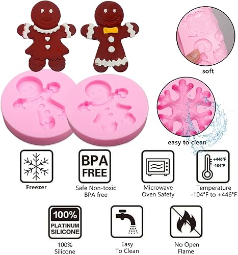 Miniatura 3 de Molde de silicona para hombre de jengibre de Navidad, 5 paquetes con copo de nieve, Papá Noel, sombrero de Navidad, moldes de chocolate para