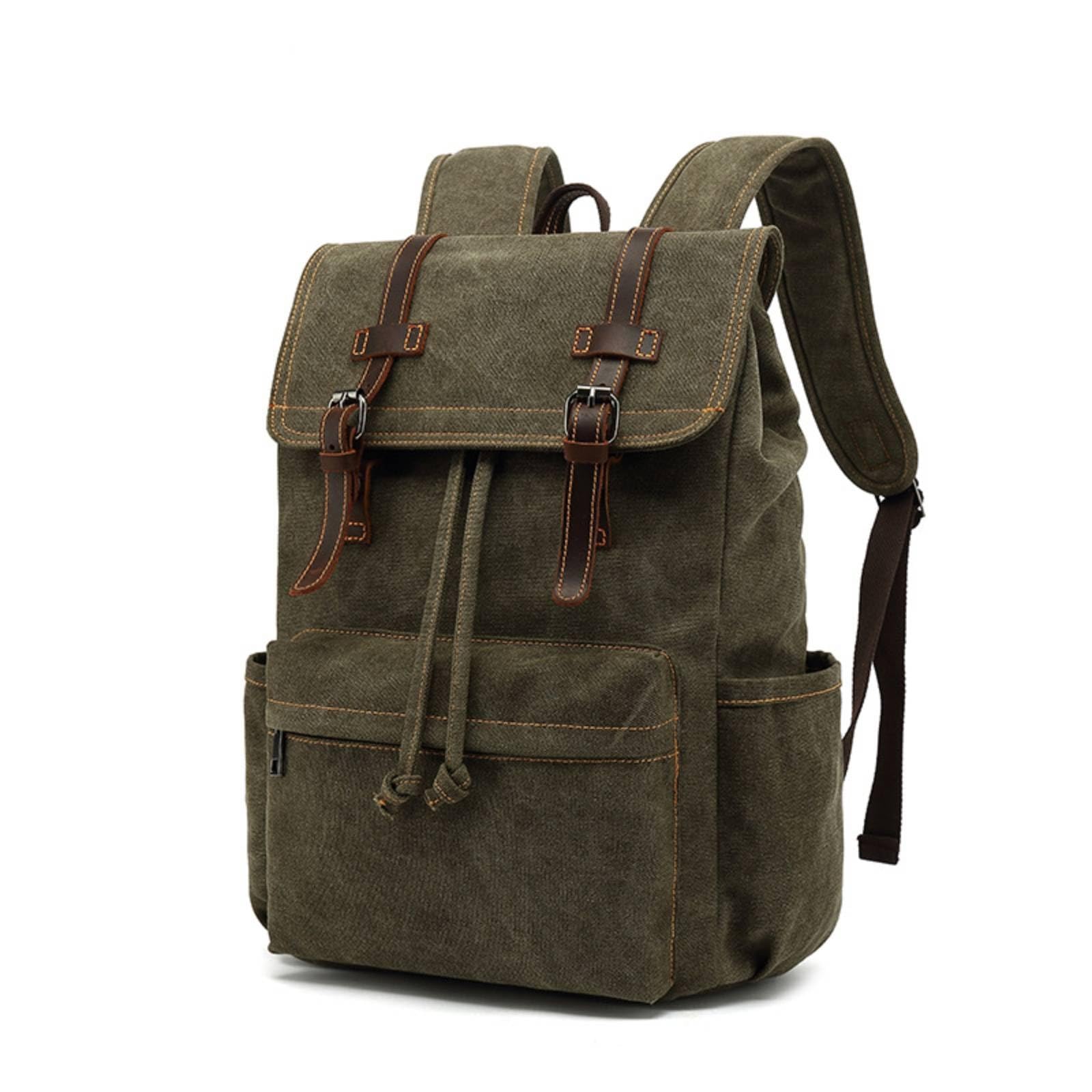harayaa Zaino in Tela Robusto Zaino con Fibbie Resistente per Studenti, Pendolari, Università, Verde, Verde Militare