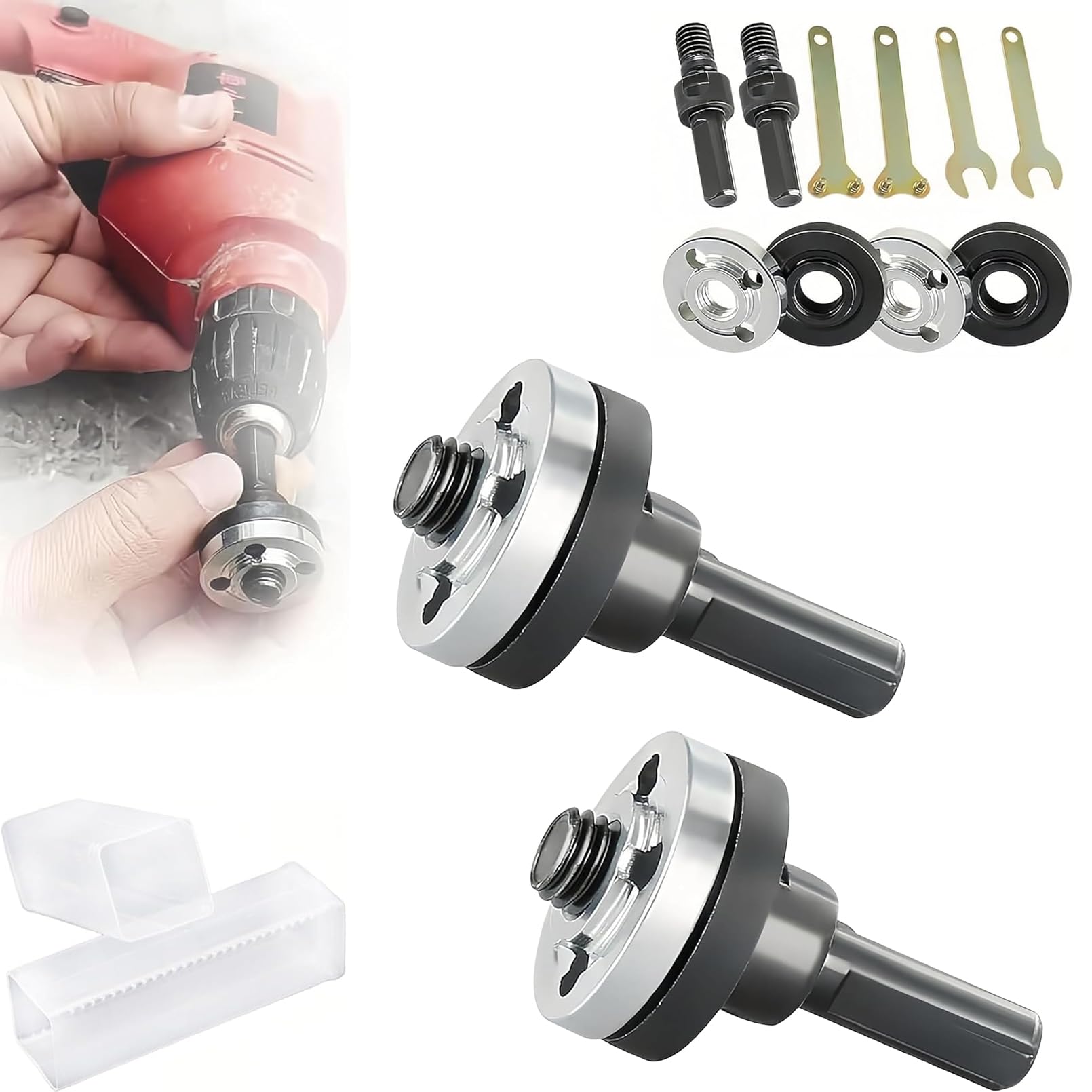 Zestaw prętów łączących do wiertarki elektrycznej, adapter do szlifowania kątowego 10 mm, zestaw korbowodu z kluczem do tarczy tnącej, tarczy polerskiej i gąbki polerskiej (zestaw 2 szt.)
