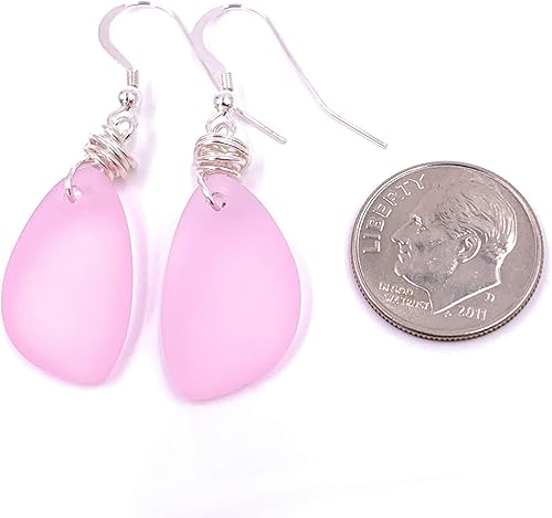 Miniatura 7 de Charming Sweet Heart Pink Blush Recycled Sea Glass Earrings with Handmade Silver Knot on Sterling Silver Hooks, Lovely Gift, by Aimee Tresor Jewelry