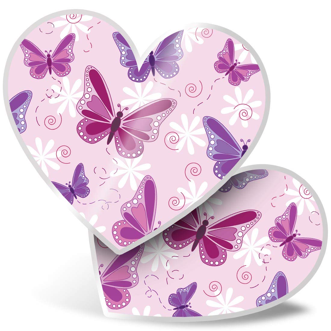 Destination Vinyl Ltd Multi 2 X Heart Stickers 7.5 Cm - Purple Pink Butterflys Butterfly Fun Decals For Laptops,Tablets,Luggage,Scrap Booking,Fridges, #13090