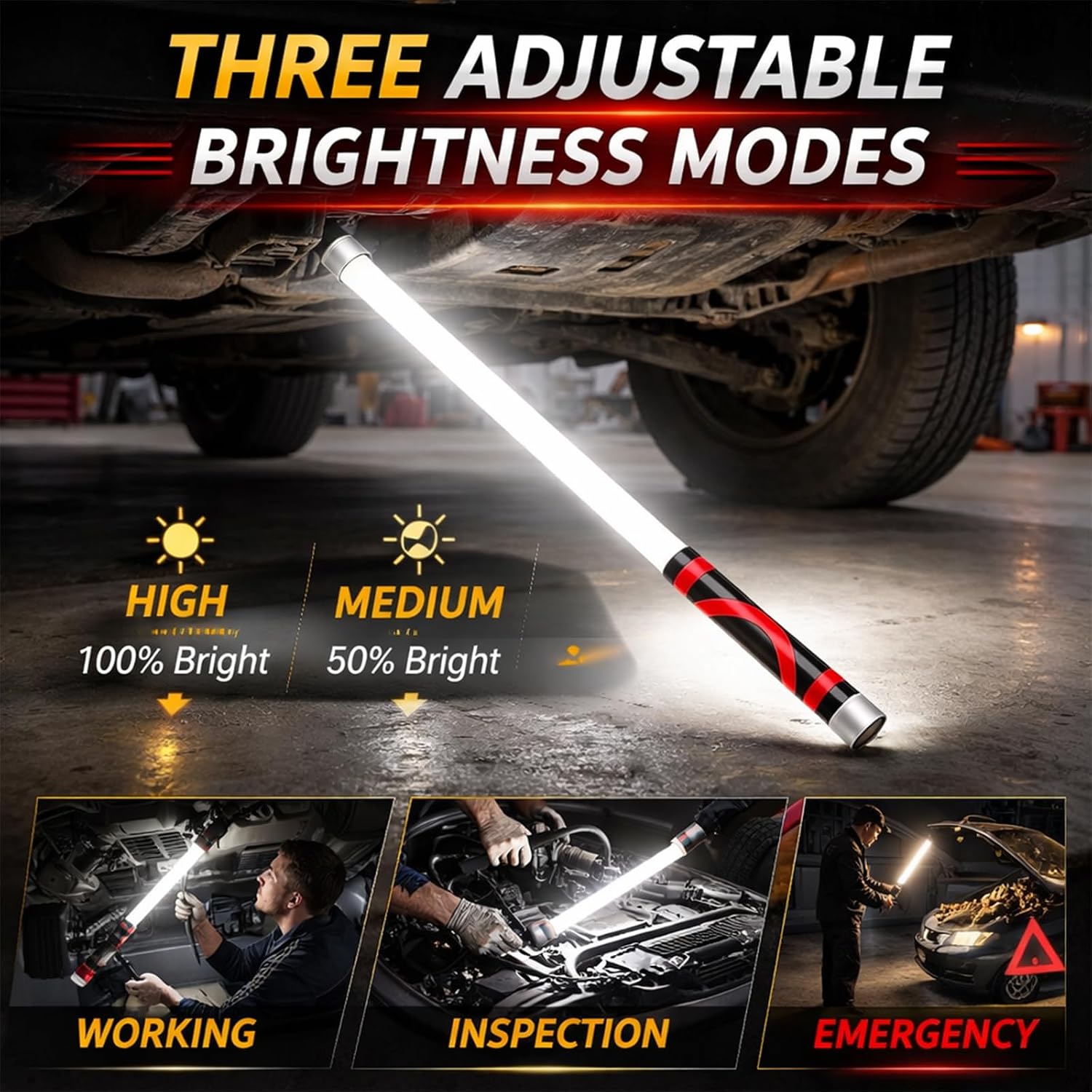 29.9" Bendable Mechanic LED Light, Flexible LED Flashlight Stick, 3 Brightness Modes Rechargeable Flexible Light for Mechanics,Car Repairs, Inspections & Tight Spaces (White)