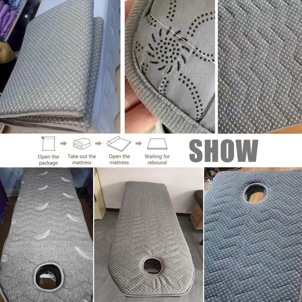 Graya(r),185 * 70cm,LDLCYCN Latex Memory Foam Lash Bed Topper 5Cm Thick Mattress Topper for Massage Table Spa Bed Mattress Pad Without Face Hole Massage Accessories Protective Pad Square Head