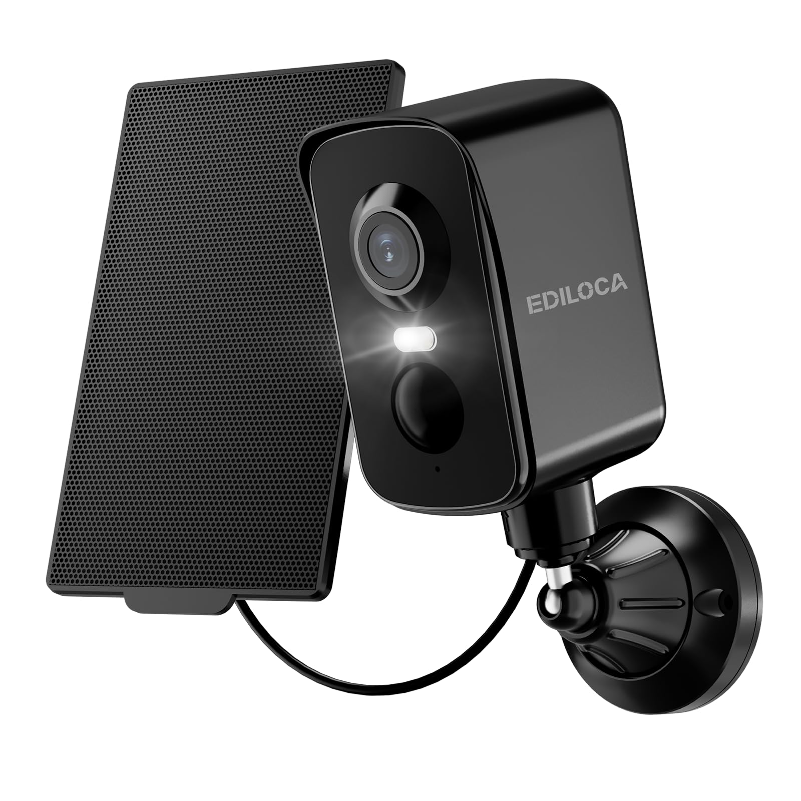 Ediloca 2K 3MP Caméra Surveillance WiFi Exterieure sans Fil, Vision Nocturne Couleur, AI & PIR Détection Mouvement, Audio Bidirectionnel, Caméra Batterie, Extérieure, Noir (Panneau Solaire)