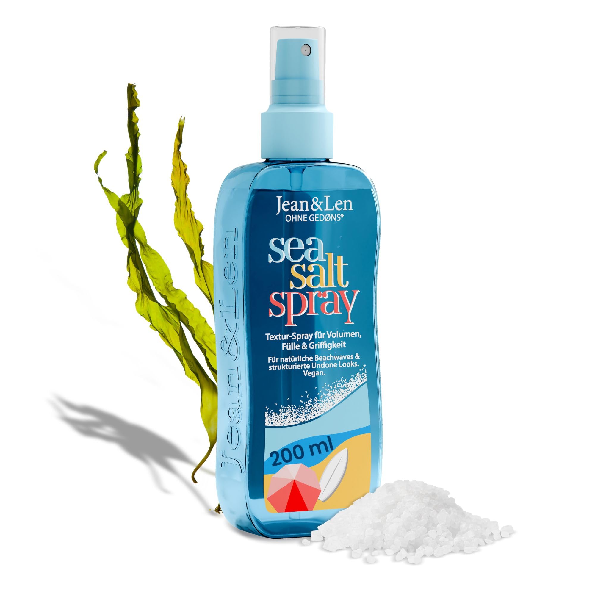 Jean & Len Sea Salt Spray per volume, corpo e tenuta, con sale marino ed estratto di alghe, per beachwaves e look undone, senza siliconi e parabeni, vegano, 200 ml