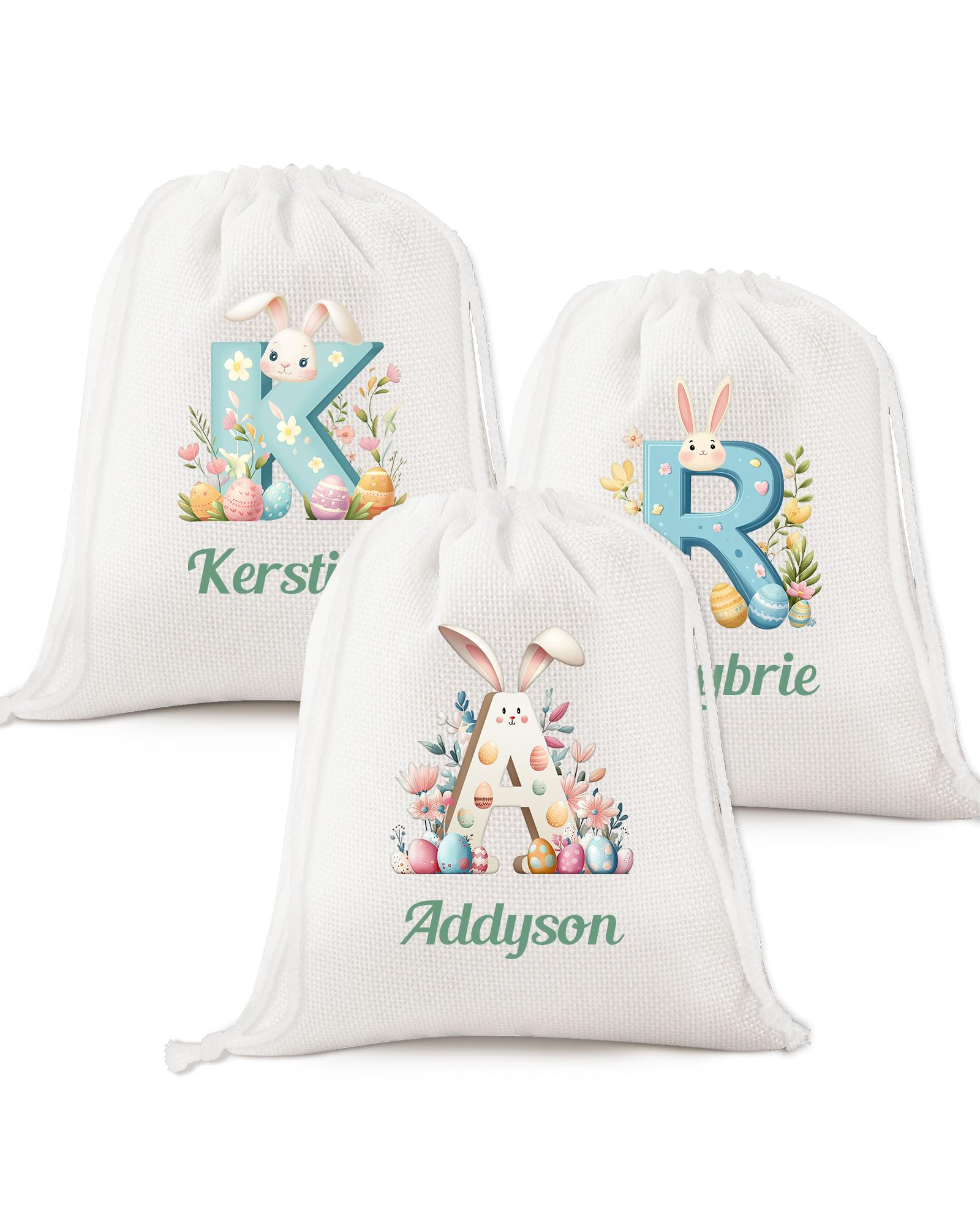 NIBESSER Personalised Christmas Bags, Custom Christmas Drawstring Bags with Name Santa Sack Snowman Bag Monogtam Indoor Decorations Initial Sacks for Gift Party Supplies, Bunny 3