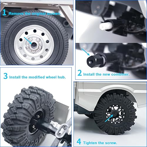 Miniatura 5 de QUPA AM STORE 4 adaptadores hexagonales de rueda de 0.197 in a 0.276 in (+ 0.394 in) para 110 WPL D12 RC Truck Car 124 SCX24 RC Accesorios de