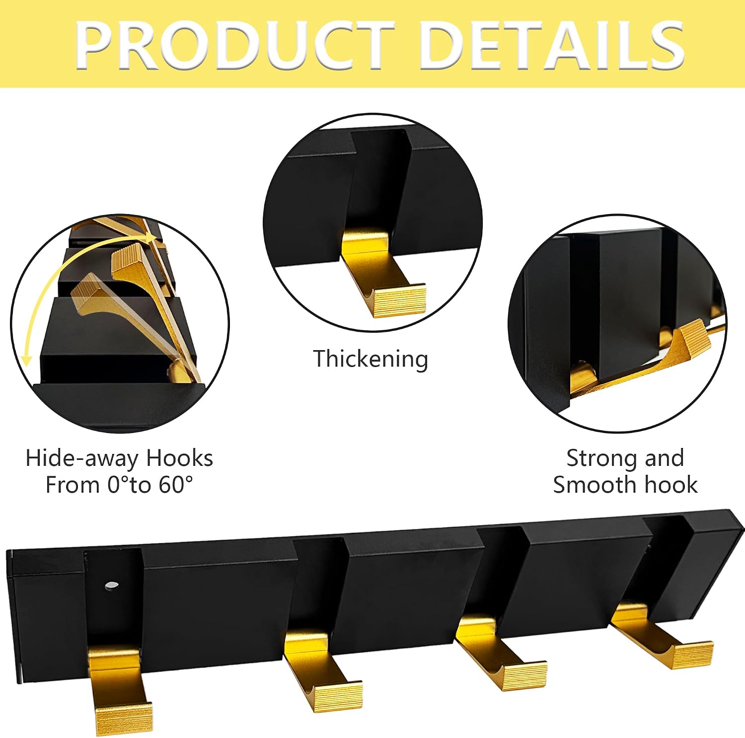 Musiin Wall-mounted Guitar Cable Holder, 4 Hook Design, Can Hang Monitor Headphones/Guitar Cable/Audio Cable, Wall-mounted Audio Accessories Storage Hook to Save Desktop Organize (Black)