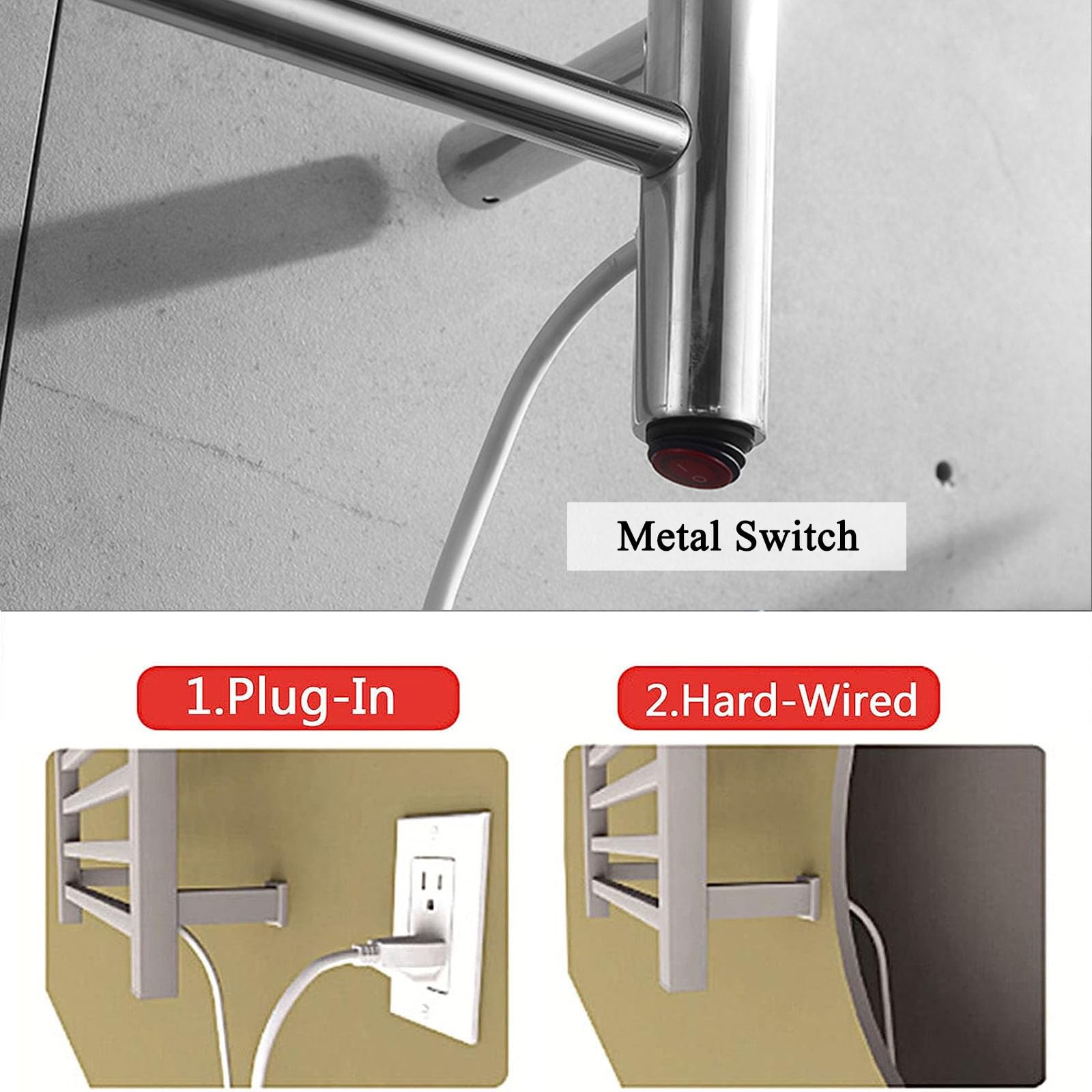 Grande Portasciugamani Elettrico, Argento Scaldasalviette Riscaldato Elettrico da Parete, Termoarredo Radiatore Bagno Acciaio inossidabile 304 Con Controllo termostatico,Plug In