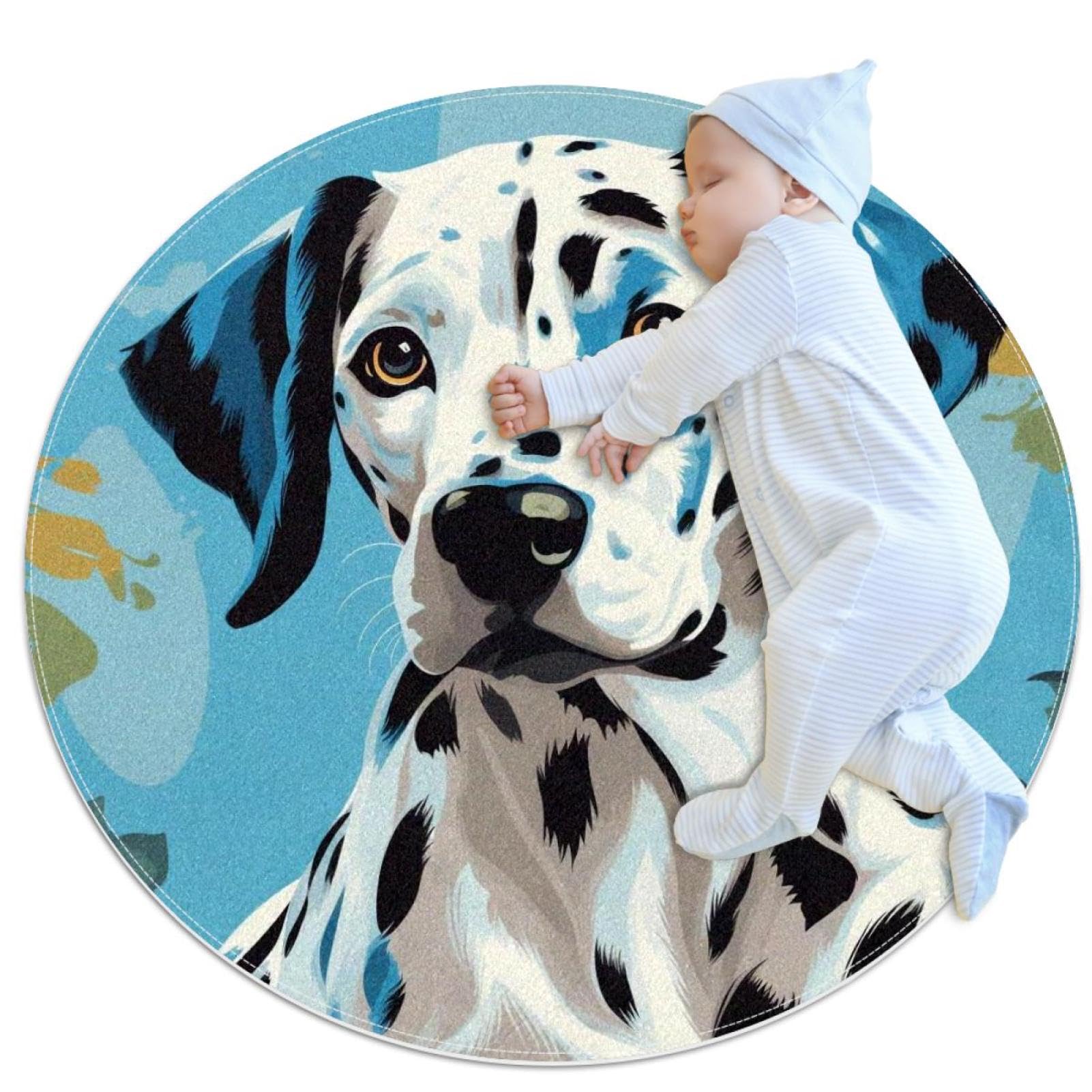 Tapis de chambre d'enfant dalmatien bleu motif rond antidérapant