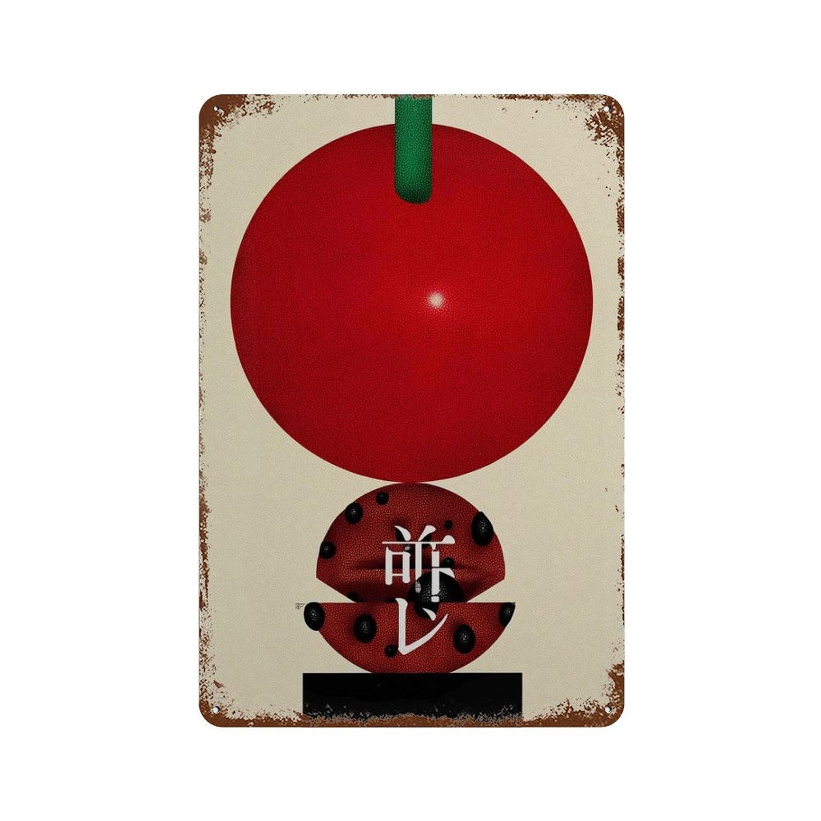 xiaoxiaoshen Modern Japanese Tomato Minimalist Pop Kitchen Red Fruit Work Contemporary Food Wall Decor Art Metal Tin Poster Modern Home Decor Art Home Bar Shop Decorations Vintage Sign 30x20cm