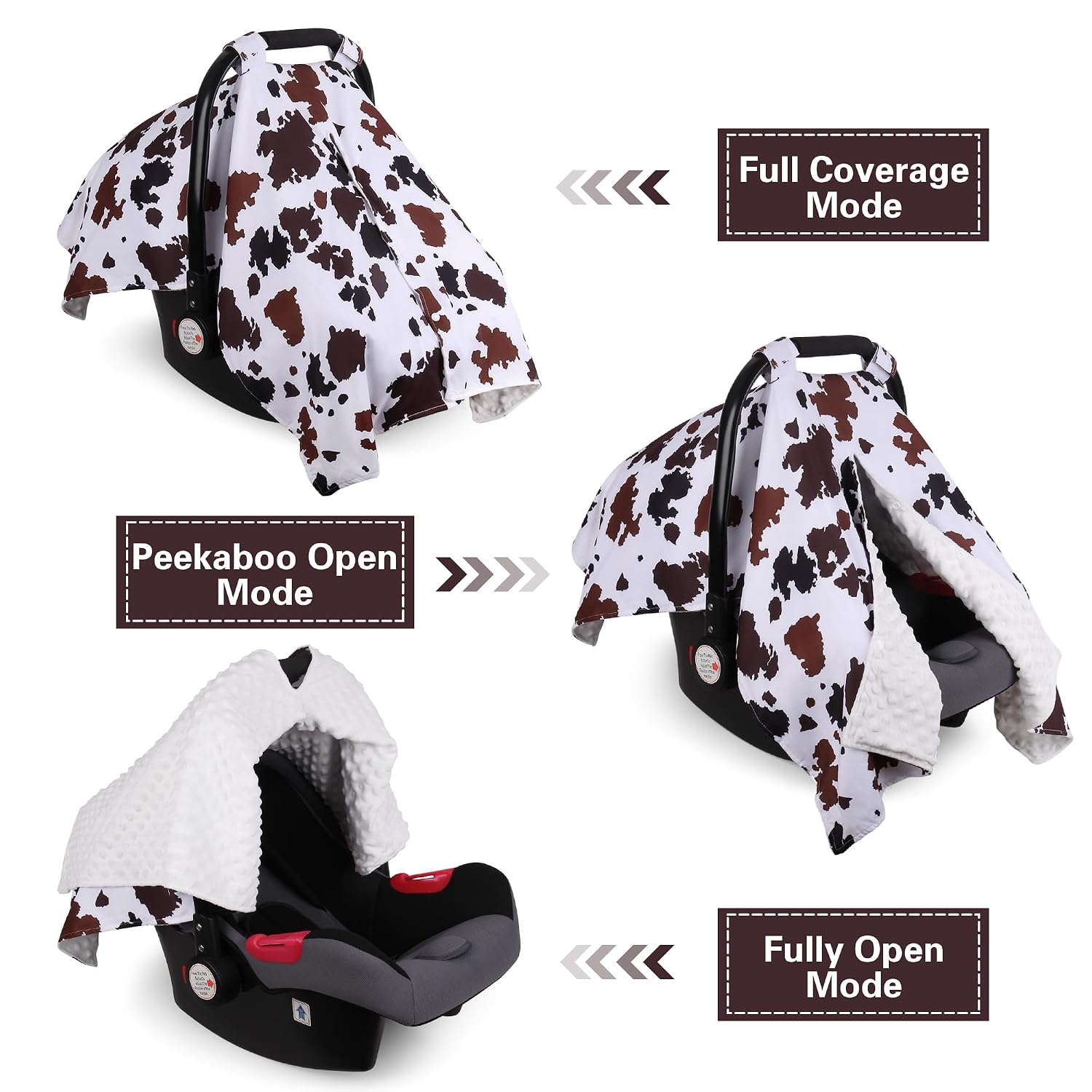 Rquite Car Seat Cover Baby, Carseat Covers Baby Boy, Minky Infant Car Seat Cover Winter, Peekaboo Opening Car Seat Canopy, Multi-use Baby Carrier, Stroller, Nursing Cover, Minky Blanket, Cow Print