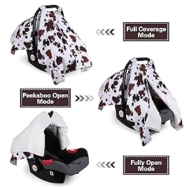 Rquite Car Seat Cover Baby, Carseat Covers Baby Boy, Minky Infant Car Seat Cover Winter, Peekaboo Opening Car Seat Canopy, Multi-use Baby Carrier, Stroller, Nursing Cover, Minky Blanket, Cow Print