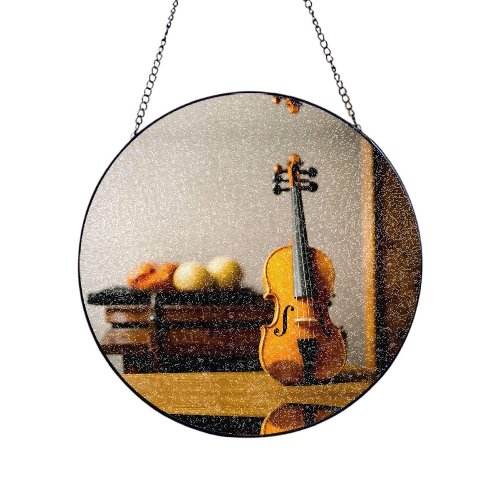 Phayah A Violin Print Stained Glass Window Hanging Sun Catchers Decoration Mother'S Day Birthday Gifts For Home Garden Porch 6in（15cm）