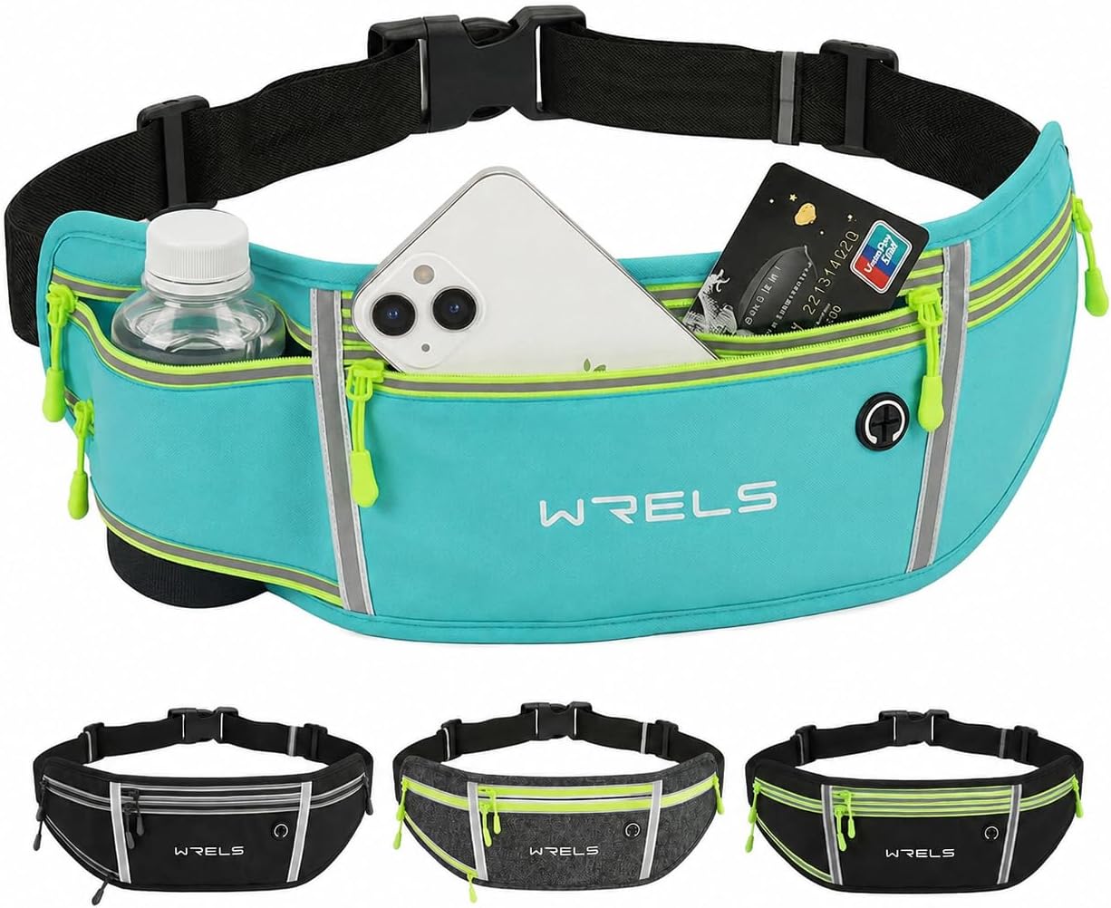 WRELS Running Belt Lightweight Waist Pack for Women Men | Water Bottle Pocket, Adjustable, Waterproof Waist Pack, Fits Smartphone Up to 6.8"