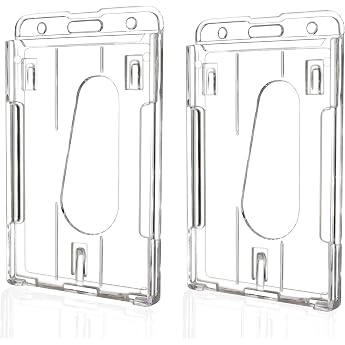 Teskyer 2 Pack ID Badge Holder Card Holder Transparent Rigid Hard Plastic Office Bus Vertical