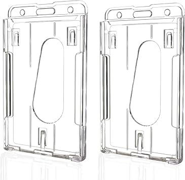 Teskyer Hard Plastic ID Badge Holder, Heavy Duty & High Clear PC Material, Holds 2 Cards, Suitable for Name Work IDs Credit Cards Access Cards, Vertical - 2 Pack