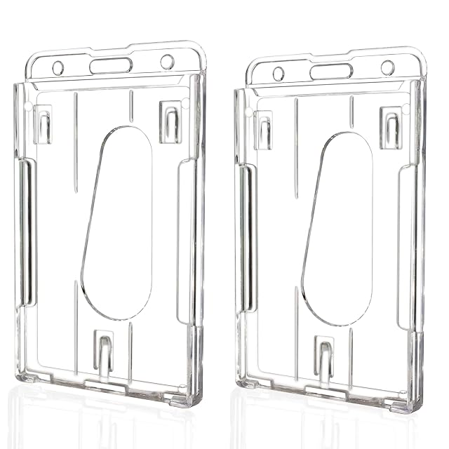 Teskyer Hard Plastic ID Badge Holder Heavy Duty High Clear PC Material Holds 2 Cards Suitable for Name