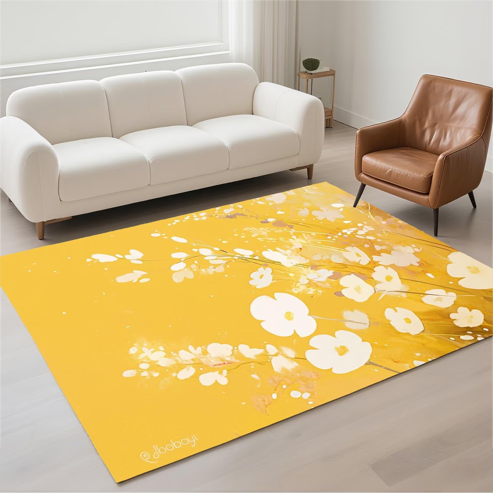 Tapis de salon résistant rug jaune imperméable 60x90cm petit tapis lavable