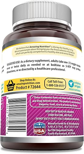 Miniatura 3 de Amazing Formulas Suplemento 5-HTP (hidroxitriptófano), 100 mg por porción, cápsulas vegetarianas, sin OMG, sin gluten, fabricado en Estados Unidos