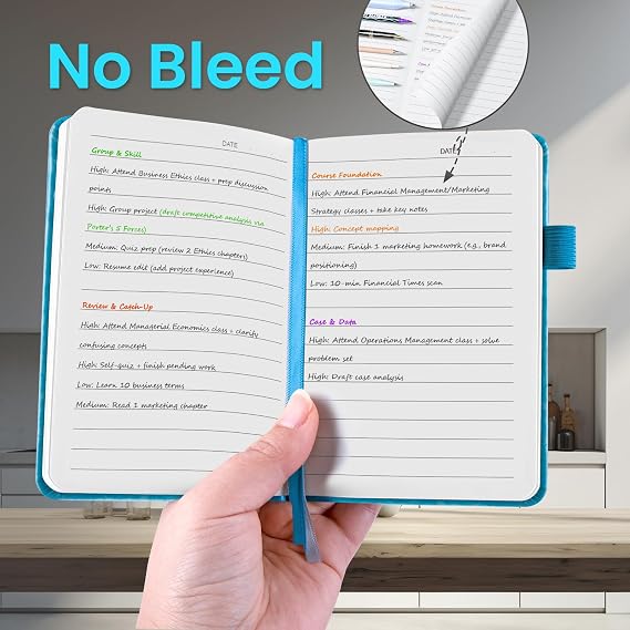 Smarpau A6 Notebook with Pen, Pocket Notebook Mini Notepad 120 Pages | 100gsm Thick Lined Paper, Hardback Small Journal Notepad for Writing (Blue)