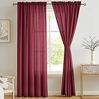 Vista 7 de Cortinas semitraslúcidas de 96 pulgadas de largo, cortinas rojas con dobladillo para cortinero, para sala de estar, dormitorio, paneles de ventana