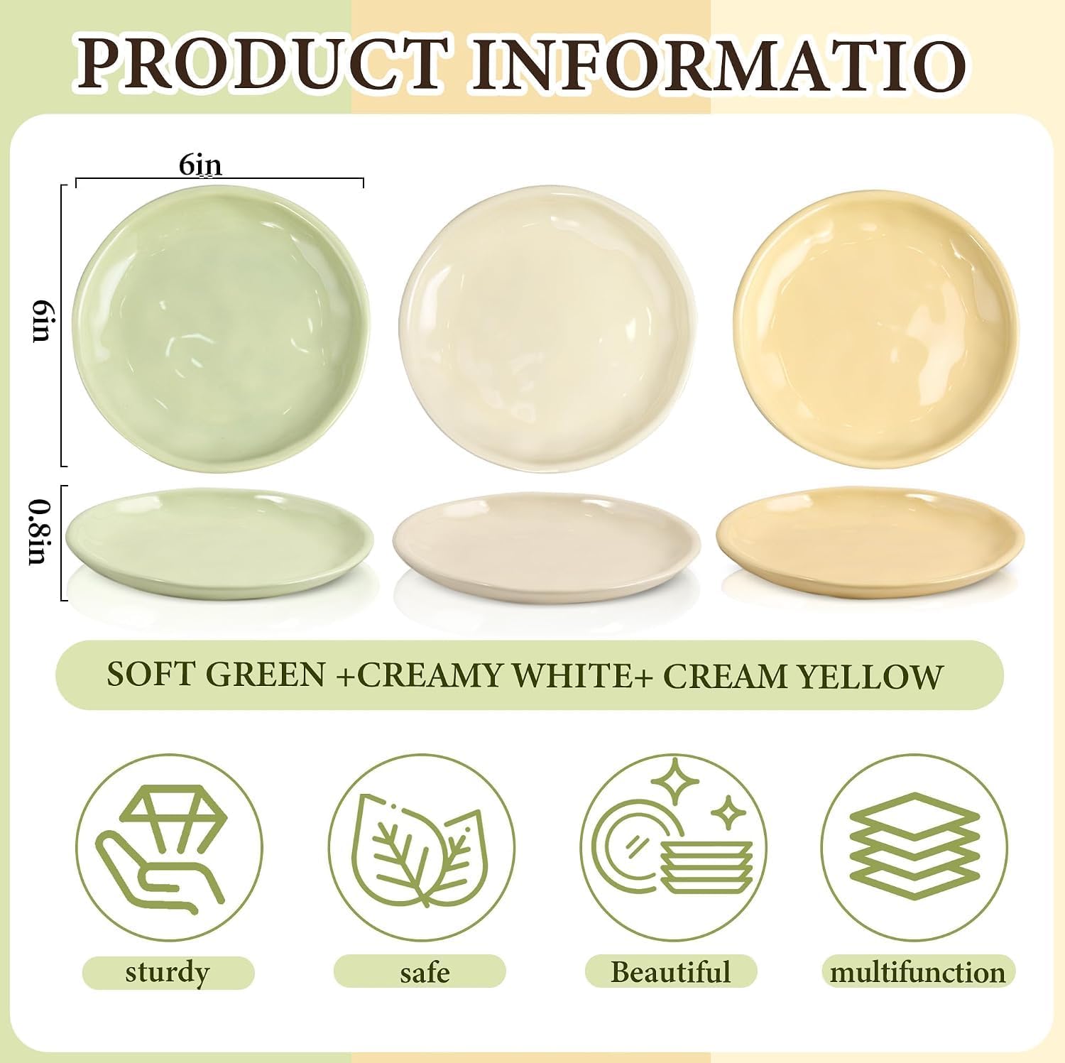 6 Inch Ceramic Dessert Plates Set of 4, Mini Salad Appetizer Plates