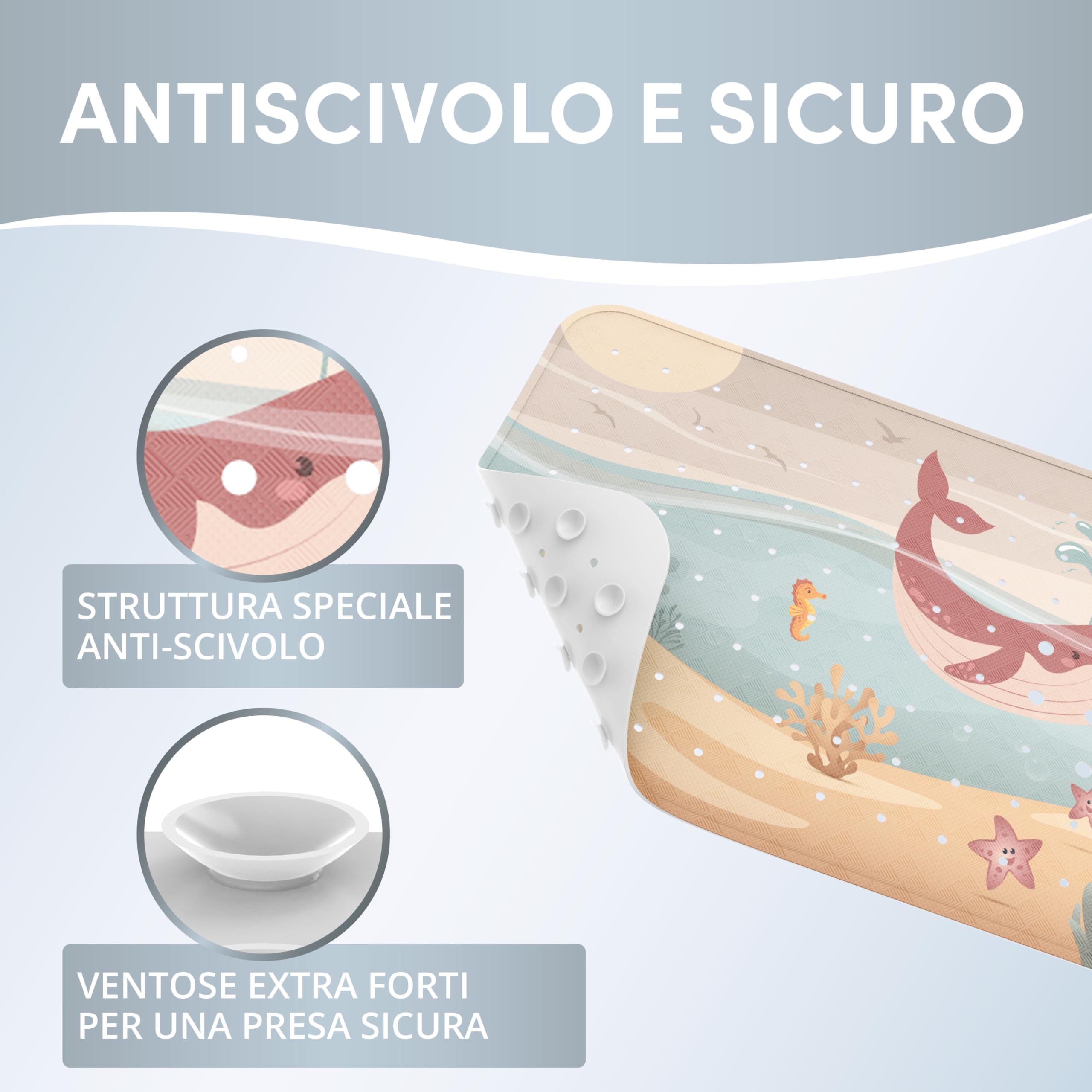 avakido® Tappetino vasca antiscivolo bambini - Senza BPA, resistente alla muffa e lavabile in lavatrice - Tappeto per vasca da bagno sicuro