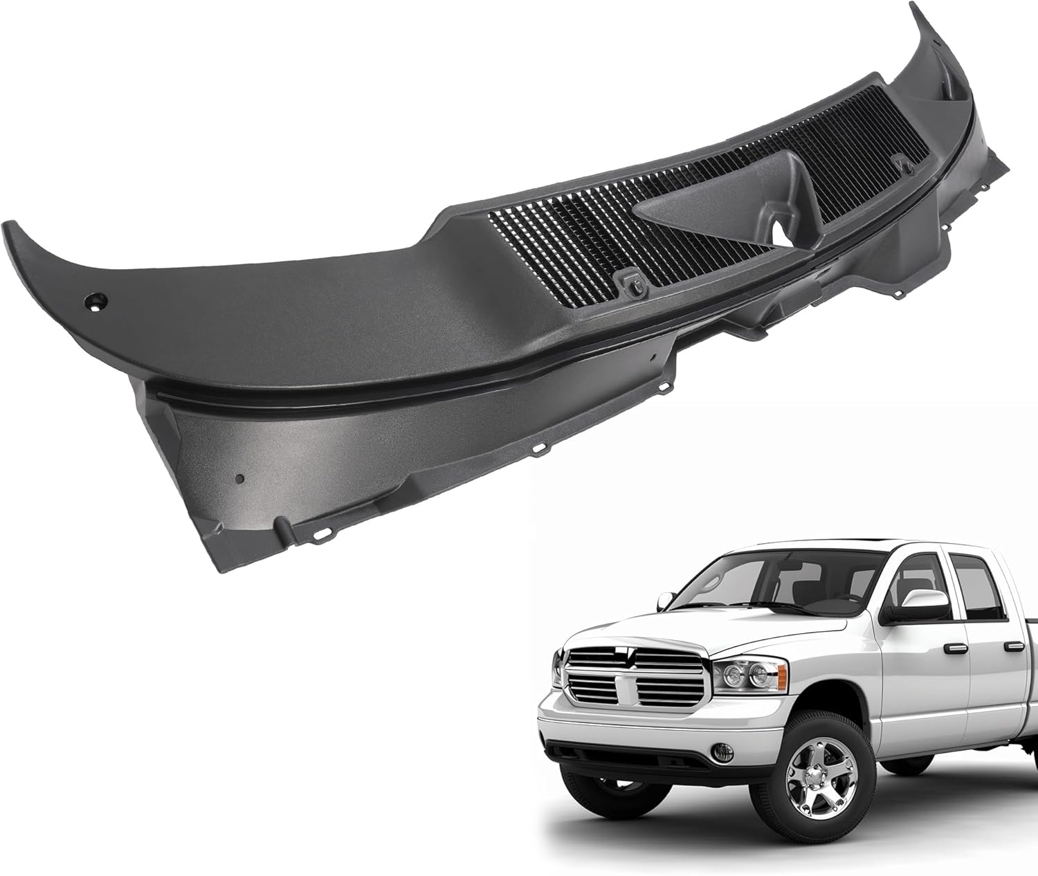 HECASA Front Windshield Wiper Cowl Panel Cover Compatible with 2002-2008 Dodge Ram 1500/2003-2009 2500/2003-2010 3500 Replacement for 55056006AG Window Wiper Cowl Panel Cover Vent Grille Plastic Black