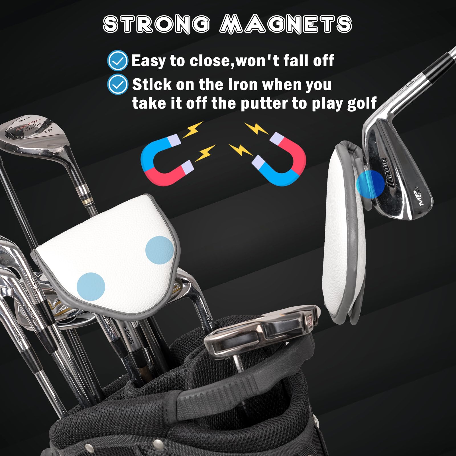 Big Teeth Golf Mallet Putter Headcover Magnetic Fits for Odyssey 2-Ball Series Club PU Leather