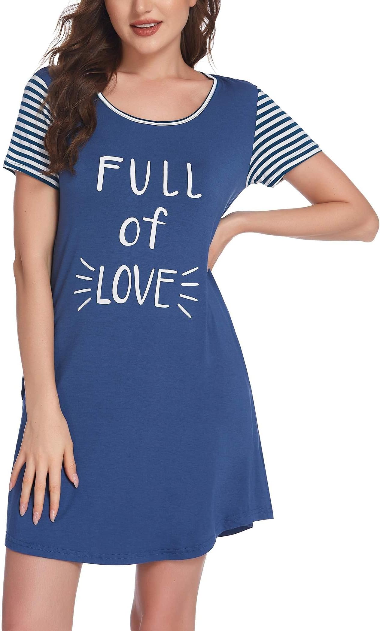 Ekouaer Womens Nightgowns Short Sleeve Nightshirts Printed Sleepwear Soft Sleep Shirts S-3XL
