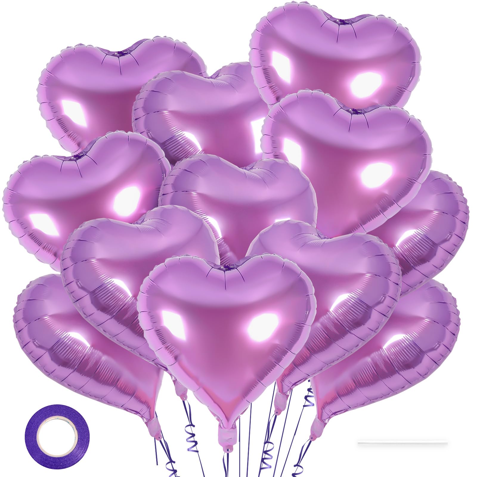 12 Pcs Light Purple Heart Balloons,18 Inch Heart Foil Balloons Love Balloon Valentine Balloon for Birthday Party Wedding Engagement Party Baby Shower Valentine Day Decorations