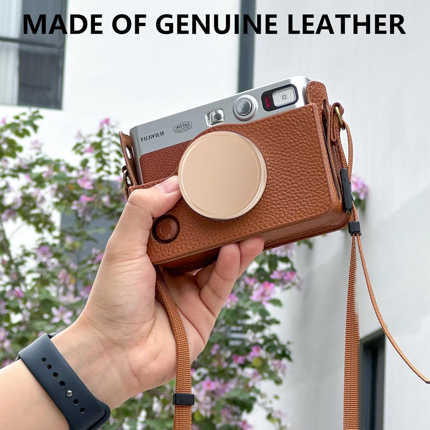 CAIYOULE EVO Camera Case for Fujifilm Instax Mini EVO,Genuine Leather Carrying Case，Includes Mini Camera Bag, Photo Album, Woven Hand Strap, Lens Cap, Screen Protector, Photo Frame - Brown