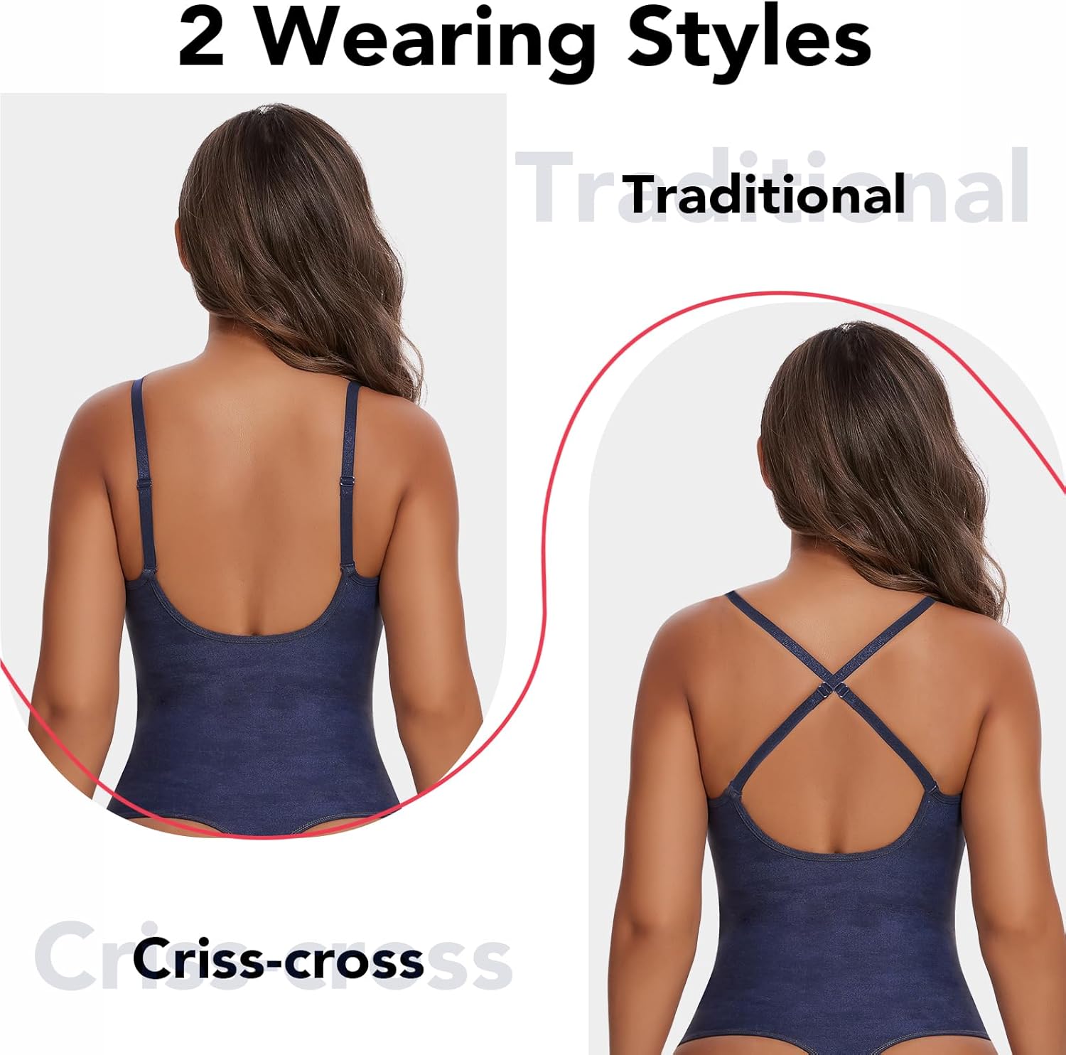 SHAPERIN Women's Deep V Neck Bodysuit Double Lined Plunge Tummy Control Shapewear Thong Body Suits Backless Cami Tank - Image 2