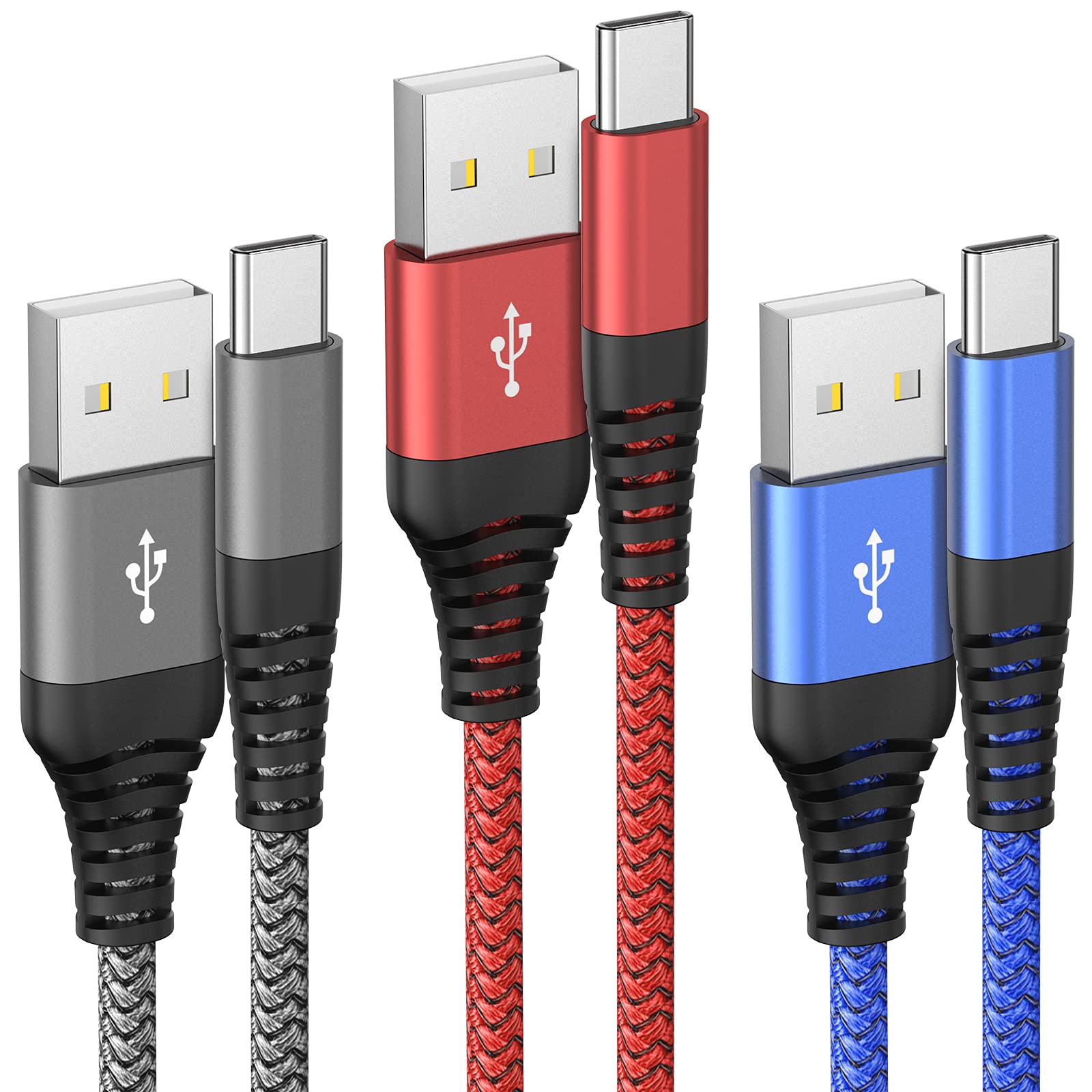 INIU Cavo USB C 3 Pezzi (2m+2m+0.5m) – Ricarica Rapida 3.1A QC 3.0 E Sincronizzazione Dati 480Mbps, Intrecciato In Nylon, Per IPhone 15/16, Samsung S24 E Altri