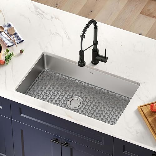 Vista 34 de GUUKIN Protectores de fregadero para fregadero de cocina, 26 x 14 pulgadas, rejilla de silicona para fregadero de cocina de granja, fregadero