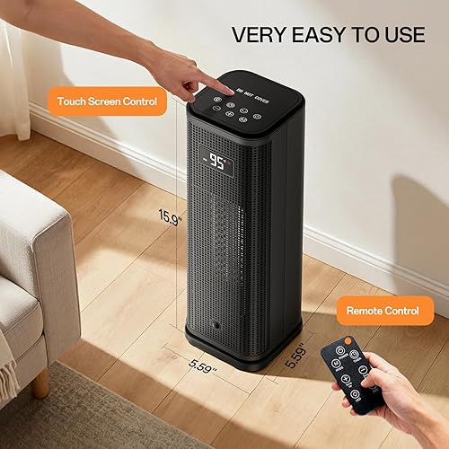 Miniatura 7 de Calentador de espacio, calentadores eléctricos portátiles para uso en interiores con termostato ajustable y control remoto, oscilación de 45,