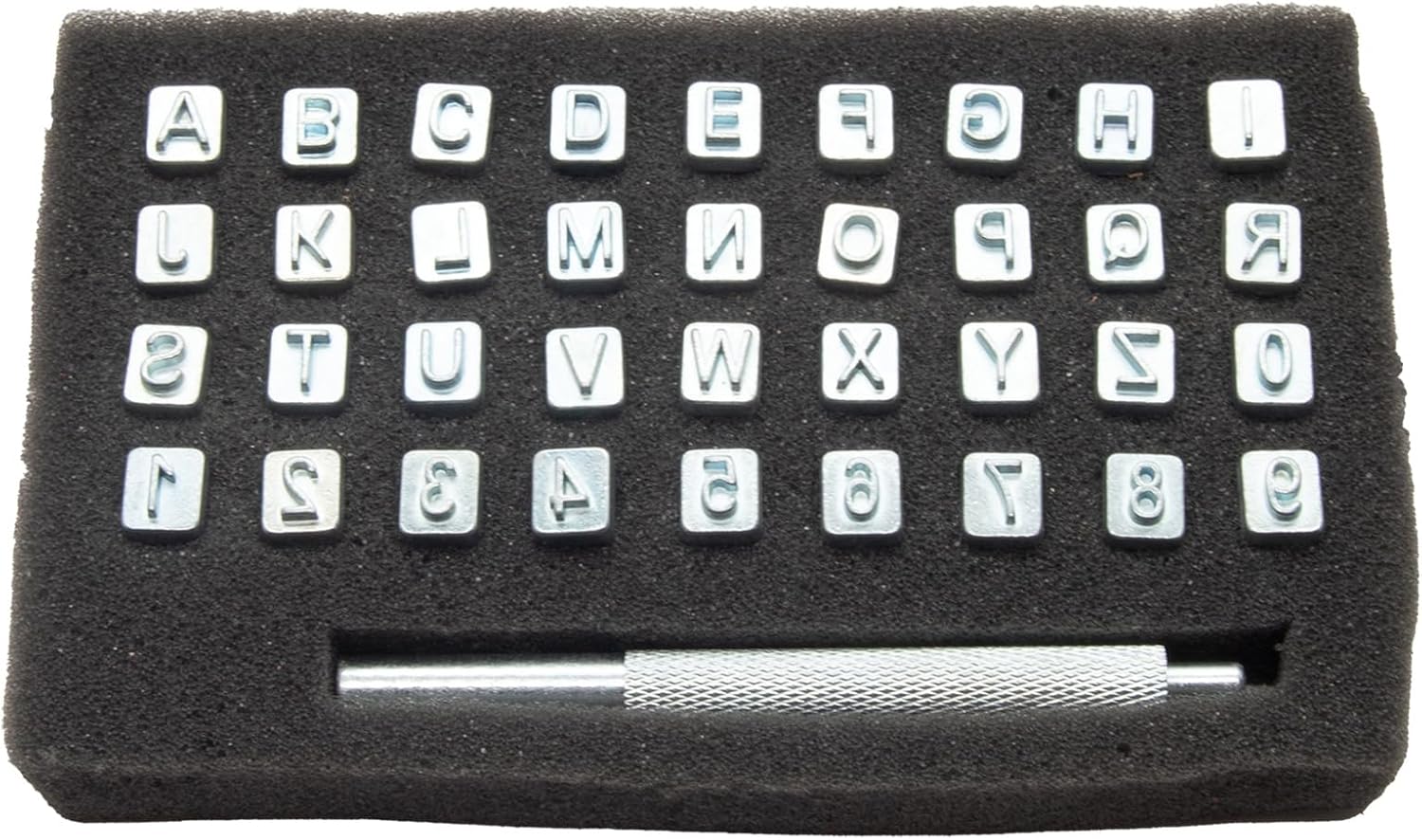 Realeather T8137 Leather Stamps Tool Set for Leather Crafting, Alphabet and Number, 1/4", Chrome, 36-Stamp Heads