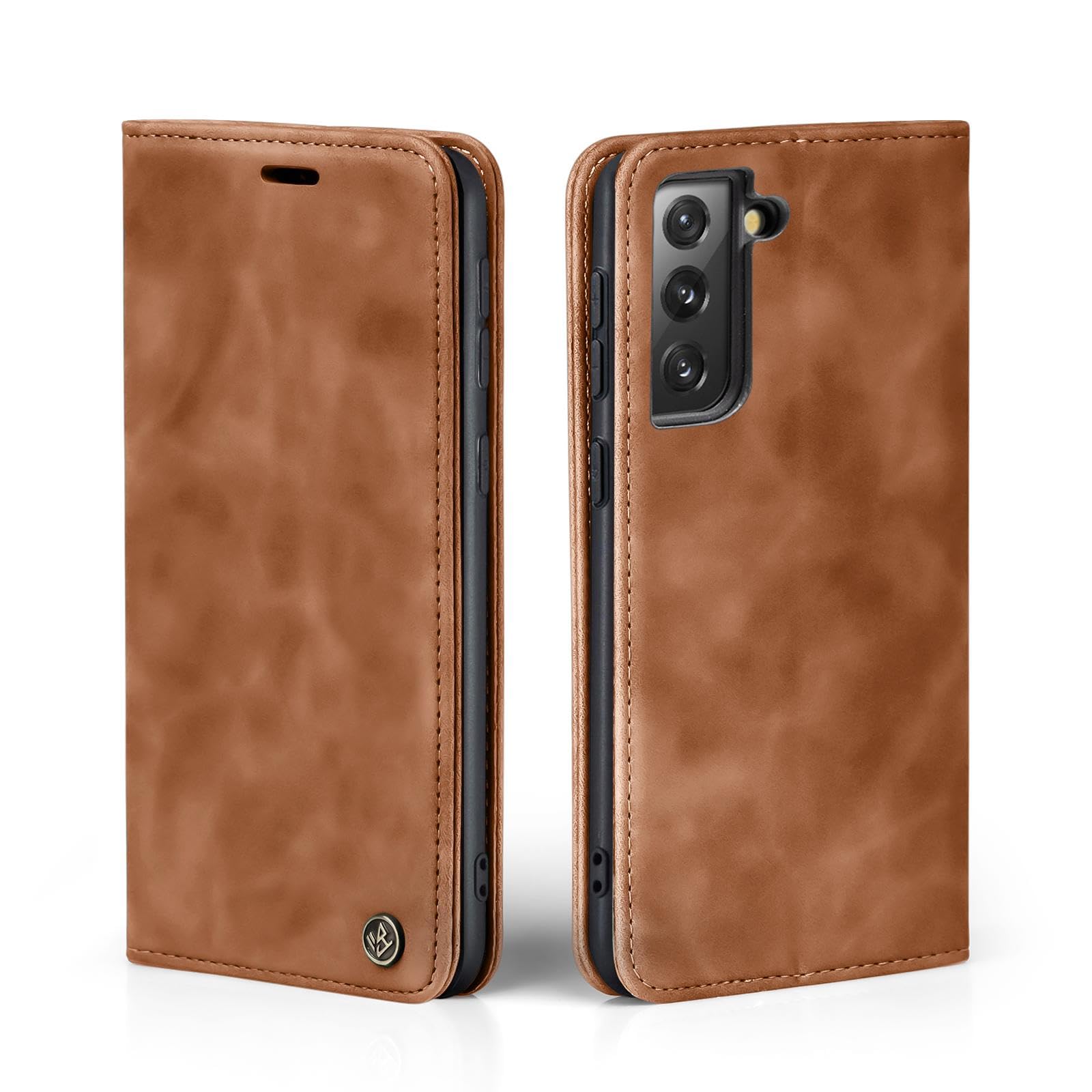 LBH Handyhülle für Samsung Galaxy S21 FE – Kartenfach & Standfunktion, Hellbraun, Vintage