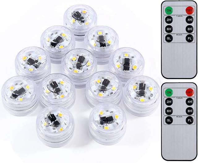 12pcs Tea Lights Candle Submersible LED Lights with Timer, Battery Operated, Warm White Remote Control Mood Lights for Vase, Fountain, Paper Lantern, Wedding Party Table Centerpieces (Warm White)