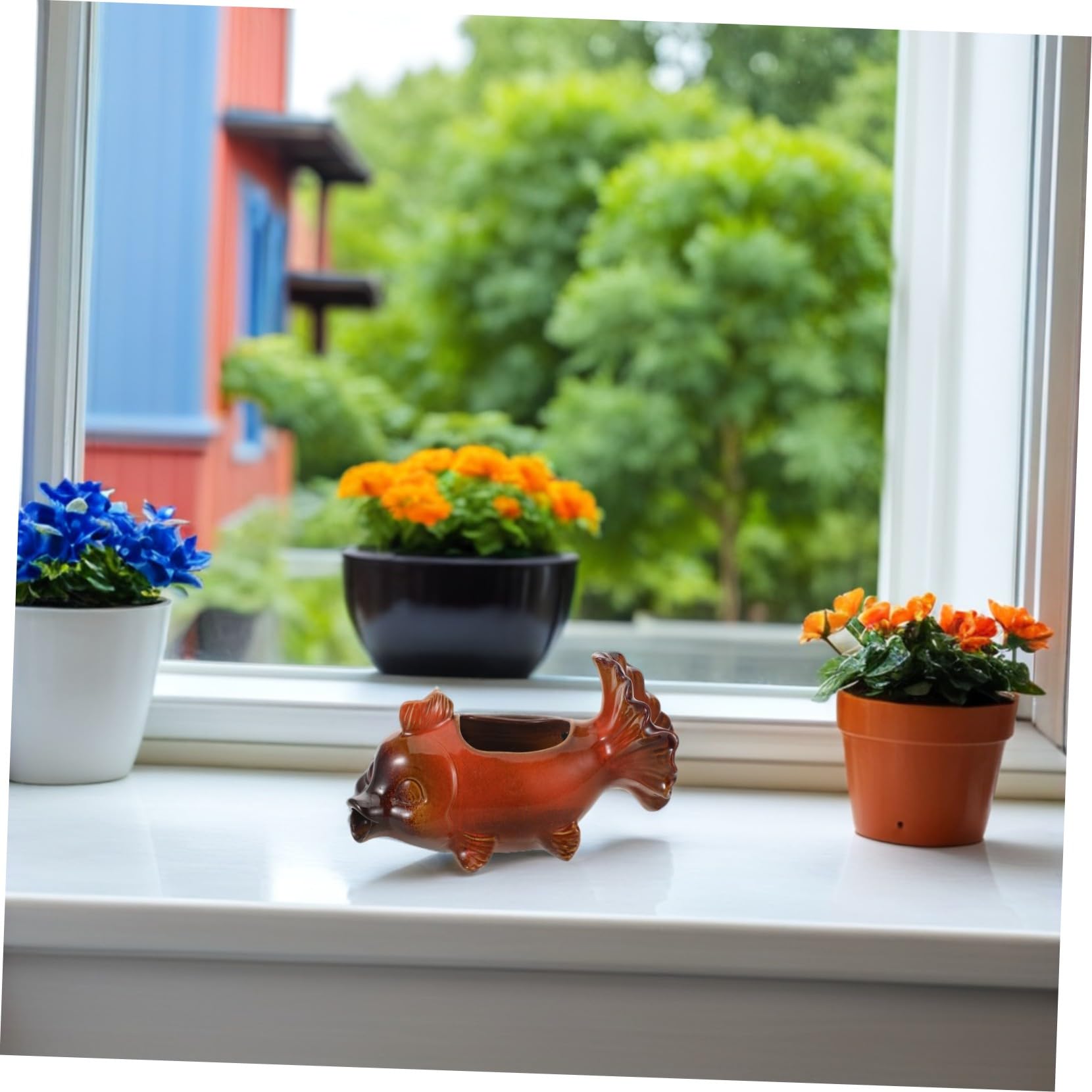 ibasenice Figurka Do Akwarium Fontanna Stołowa Fontanna Ogrodowa Ceramiczna Rzeźba Ryby Ceramiczny Wystrój Ogrodu Ceramiczna Figurka Zwierzęcia Bonsai Posąg Ryby