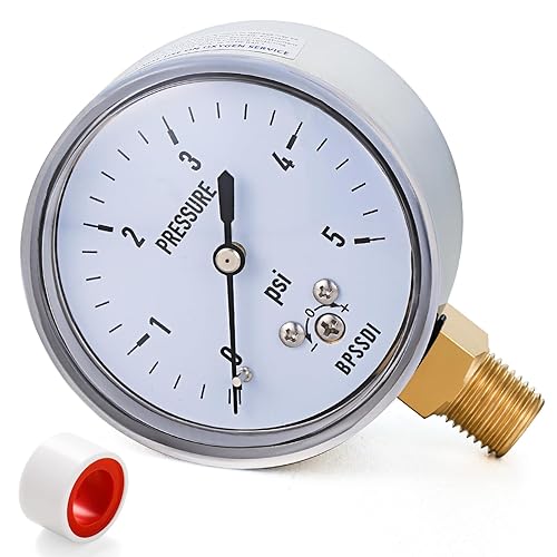 Medidor de baja presión de 0-5 psi, medidor de cápsula con caja de acero inoxidable 304, tamaño de dial de 2.5", montaje inferior NPT de 14", ajuste