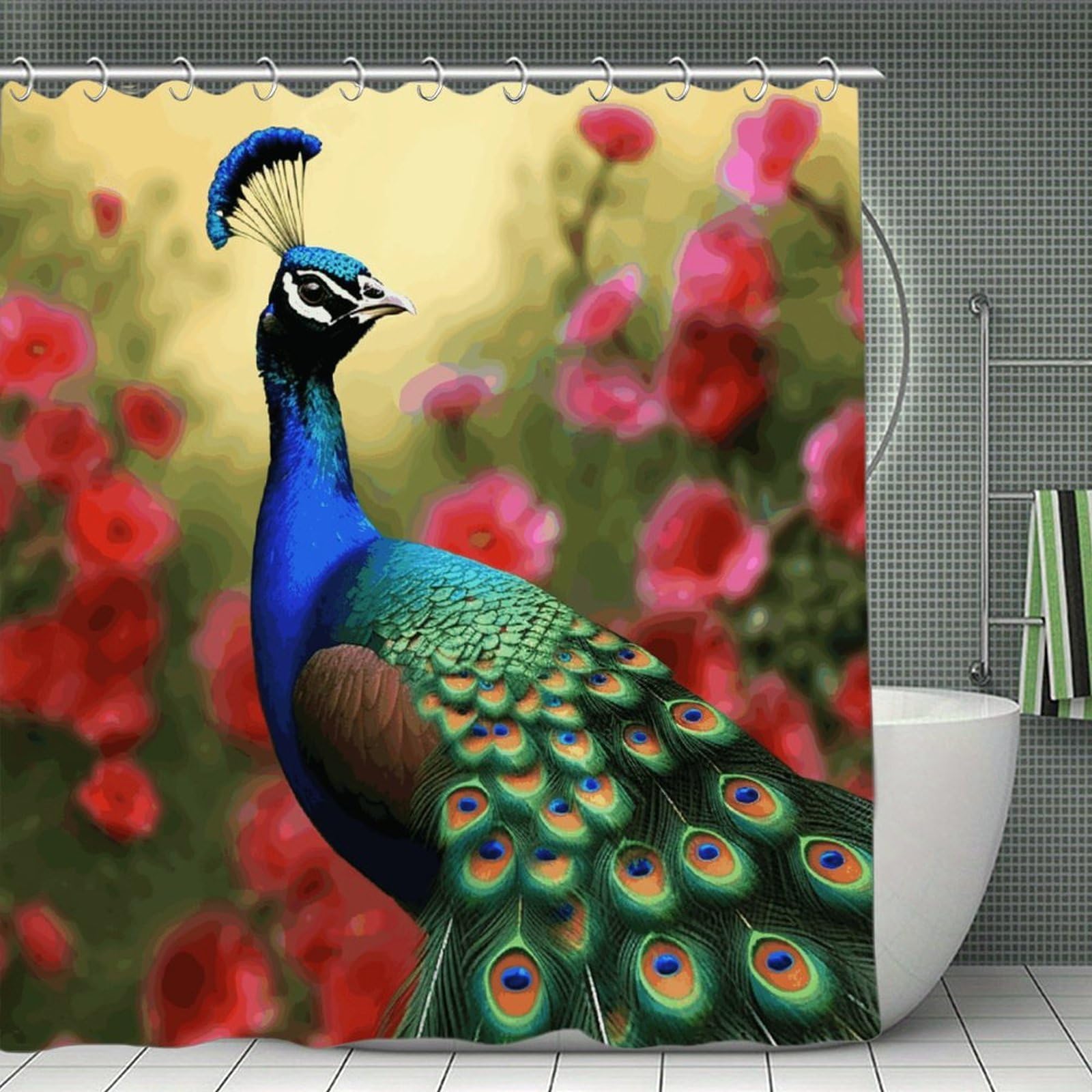 VstaDank Peacock Flowers Shower Curtain Waterproof Bathroom Curtain with Hooks Luxury Weighted Bath Curtains for Bathtubs Showers Room Dividers Decorative Shower Curtains 71x71 in