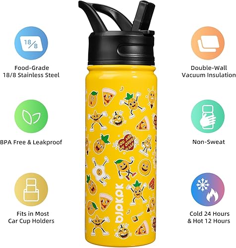 Miniatura 2 de BJPKPK Botella de agua aislada con tapa con pajilla, botellas de agua de metal de acero inoxidable de 18 onzas, botellas de agua reutilizables a