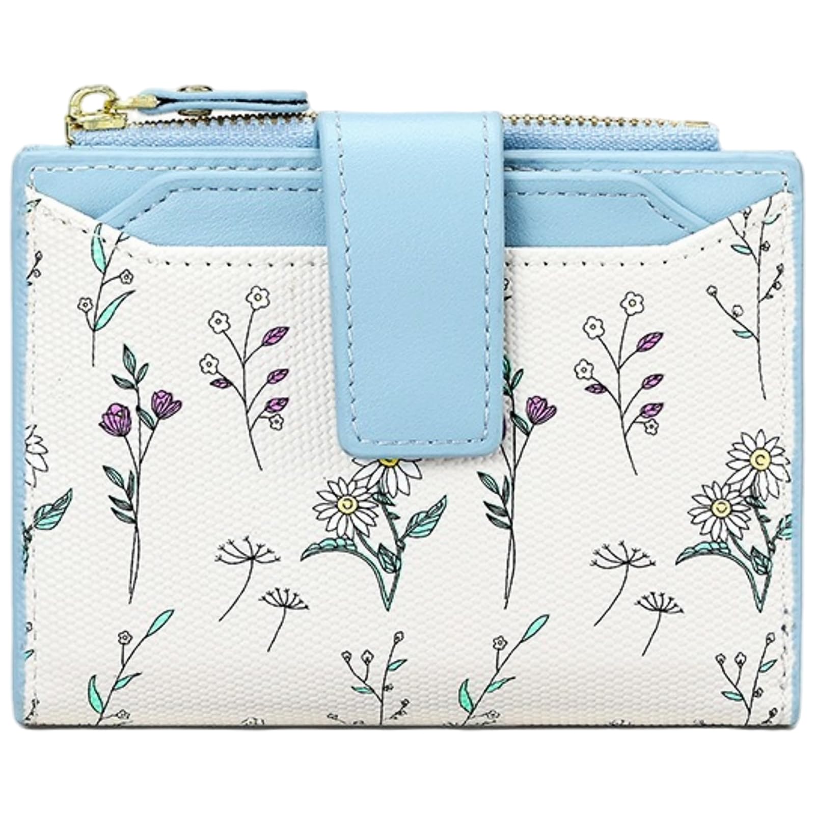 Bakurok Small Wallets Women RFID Leather Bifold Card Holder Cute Flower Wallet for Women with Zipper Coin Pocket 3 ID Windows