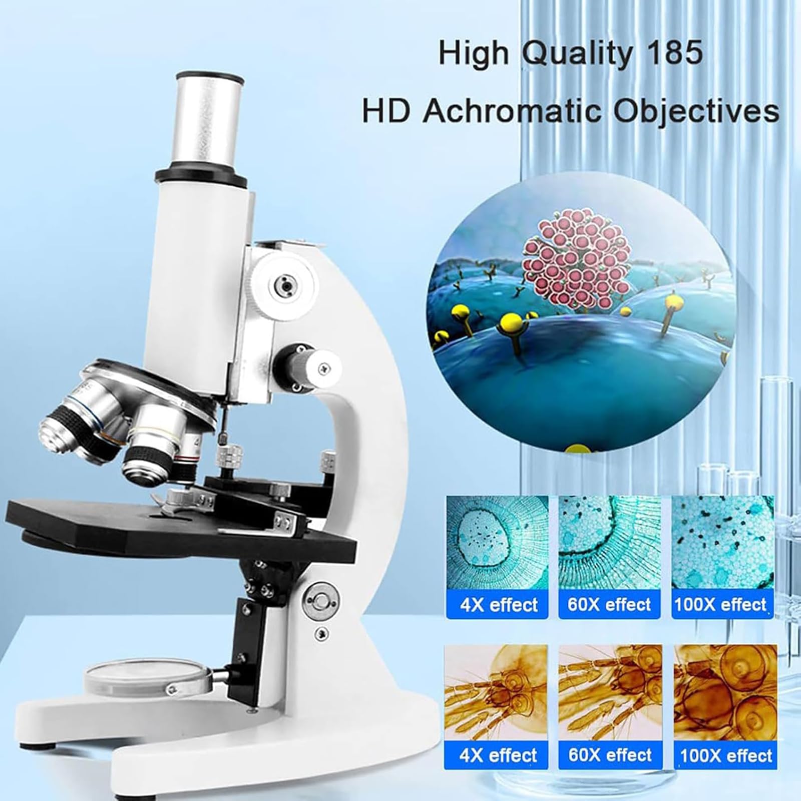 Microscopio Biológico HD 200000X, Microscopio De Laboratorio, Ángulo De Visión De 0-45°, Enfoque Coaxial Doble, Kit De Microscopio Biológico Profesional para Estudiantes Adultos