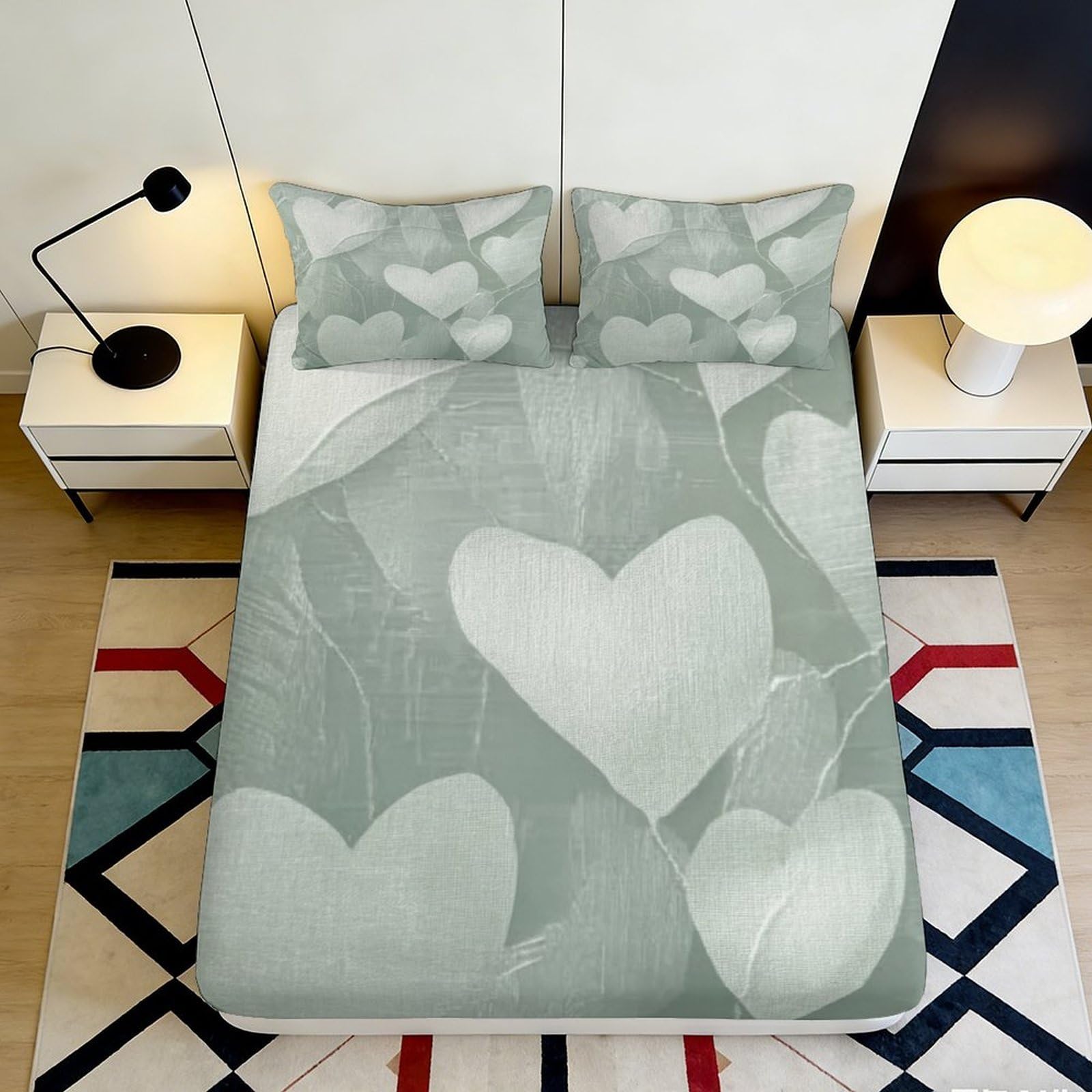Jqzkxnhpbr Style-2 3D Printed Heart Pattern Fitted Sheet Microfiber Soft Grey Love Bed Cover For Bedroom Guest Room Mattress Protection 90X200x25cm